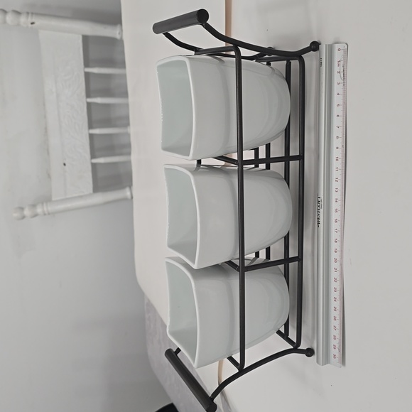 B. Smith 3 Piece White Ceramic Flatware Snack Holder With Black Metal Caddy - Picture 14 of 15